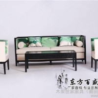新中式沙发 现代酒店三人沙发水曲柳全实木沙发 客厅家具布艺沙发