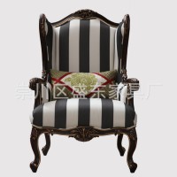 新古典实木雕花老虎椅沙发欧式单人布艺沙发美式休闲实木布艺沙发