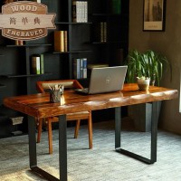 美式实木不规则办公桌 复古做旧职员老板办公桌椅 铁艺长方会议桌